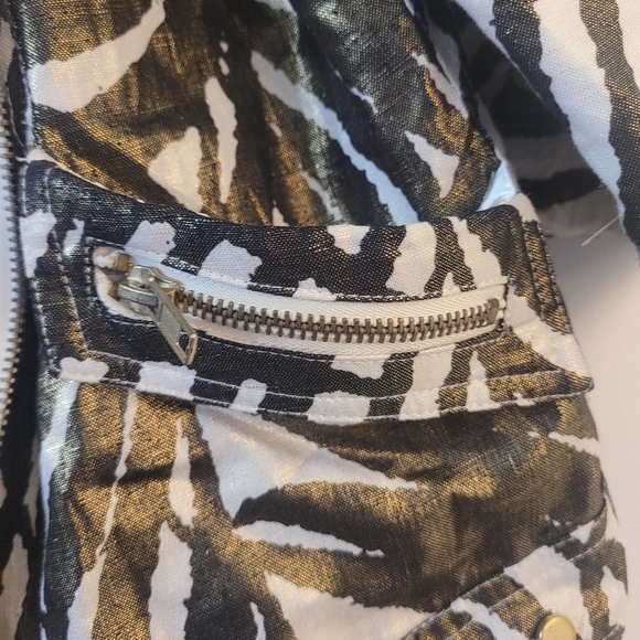 Just B Linen 3/4 Sleeve Bronze/gold Metallic Leaf Pattern Jacket Women's Size M - Picture 3 of 6